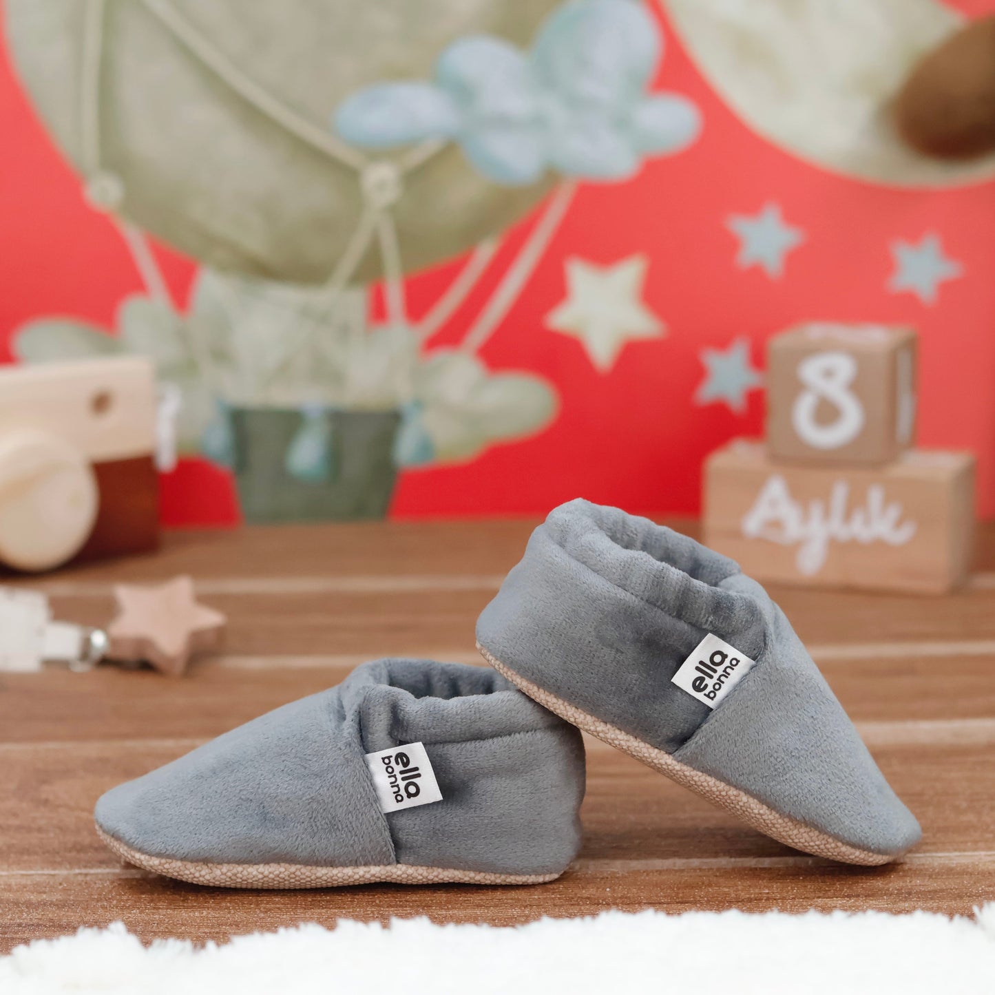 Organic Cotton Velvet Home Nursery Moccasin Shoes, Gray