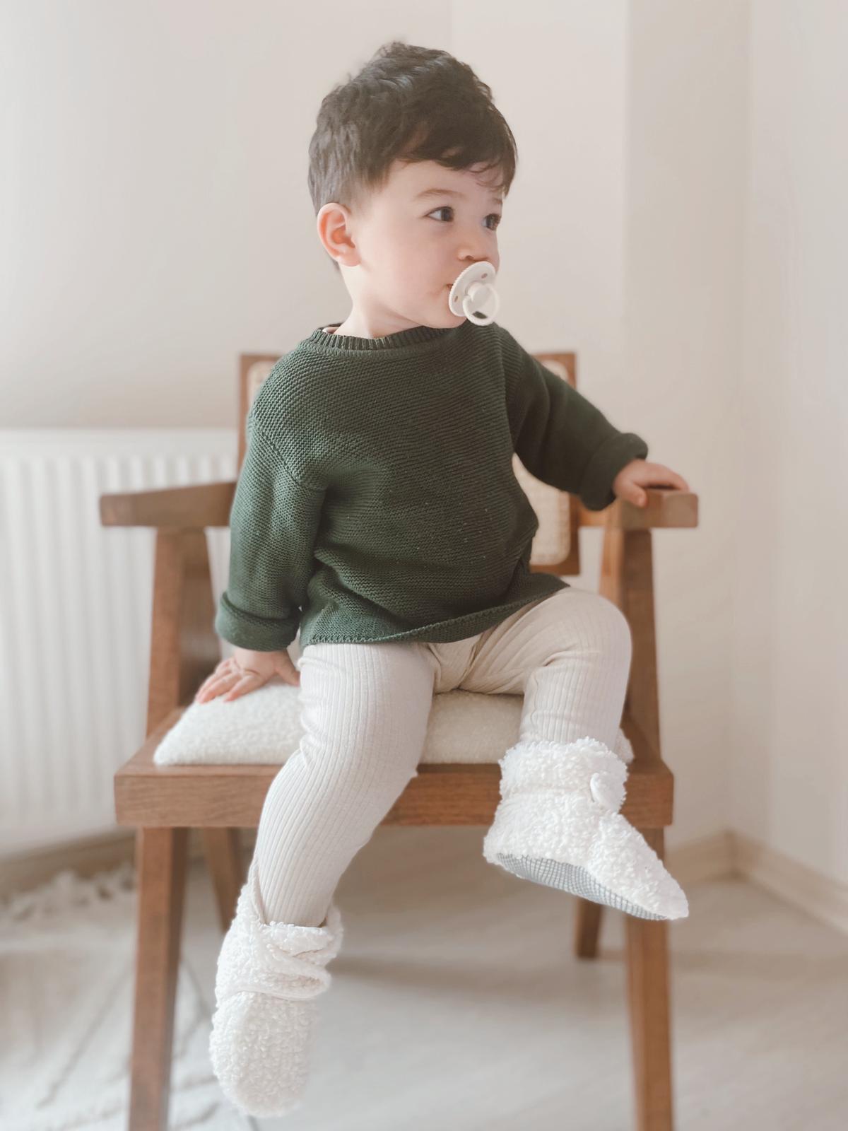 Non-Slip Sole, Organic Cotton Inner Lining,Newborn Shoes ,Tedy Booties, Off White Baby Booties
