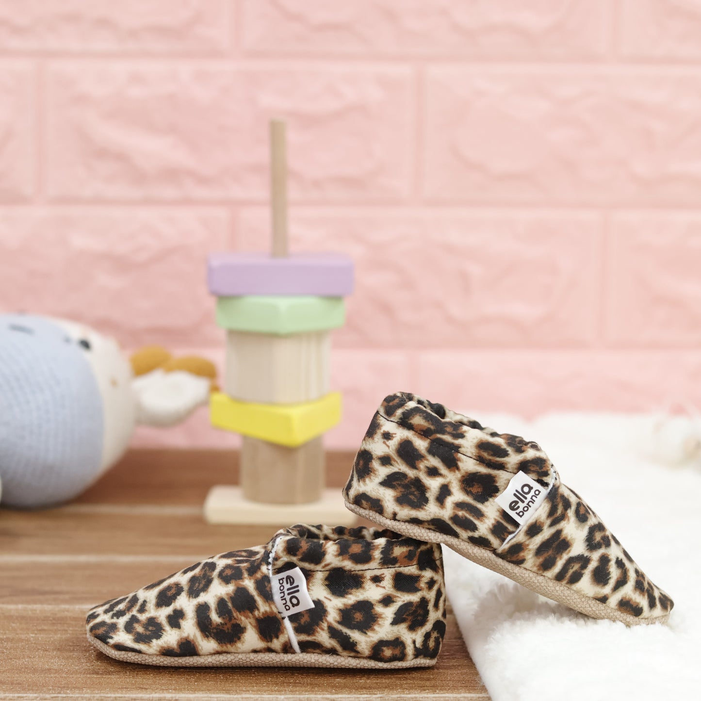 Ella Bonna Non-Slip Sole Leopard Patterned Baby Booties, Home Boot Slippers Nursery Shoes