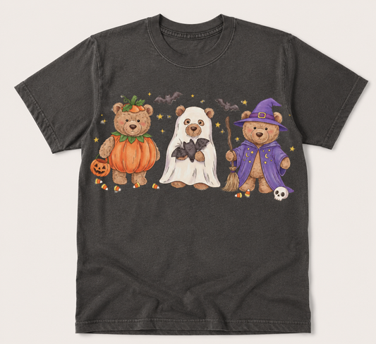 Kids Halloween Teddy Bears Youth Comfort Colors® T-Shirt | Vintage Fall Graphic Tee