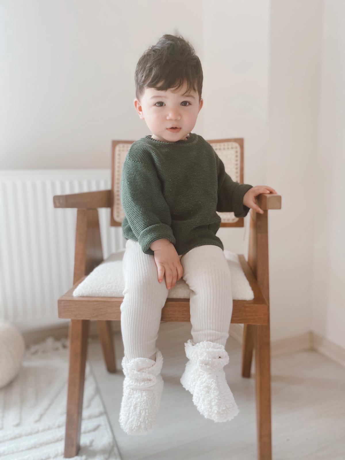 Non-Slip Sole, Organic Cotton Inner Lining,Newborn Shoes ,Tedy Booties, Off White Baby Booties