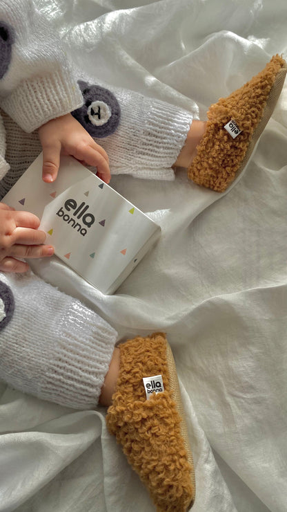 Teddy Baby Booties House Slippers, Non-Slip Sole, Organic Cotton Lining, Home Nursery Shoes Taba
