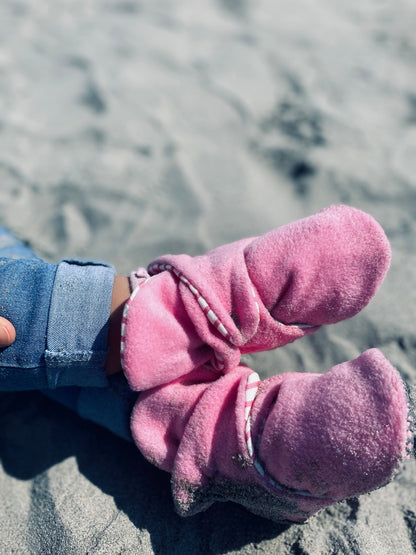 Anti-Slip Sole, Fleece Baby Booties, Newborn Home Booties, Sweat Proof Organic Cotton Lining, Pink