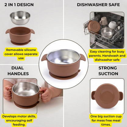 Stainless Steel Suction Bowl Set of 2 (Mocha Mousse & Sage Green)