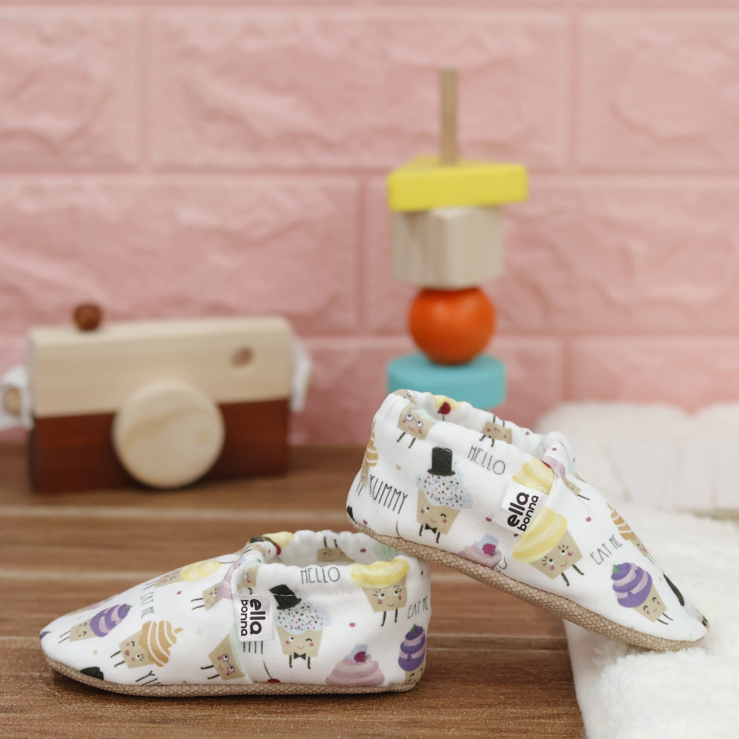 Ella Bonna Non-Slip Sole Muffin Patterned Baby Booties, Home Boot Slippers Nursery Shoes