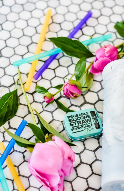 8" Reusable Silicone Straw & Travel Case, 2pk