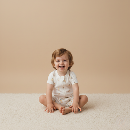 Organic Short Zip Romper - Ice Cream