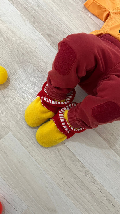 Anti-Slip Sole, Fleece Baby Booties, Newborn Home Booties, Sweat Proof Organic Cotton Lining, Yellow Red
