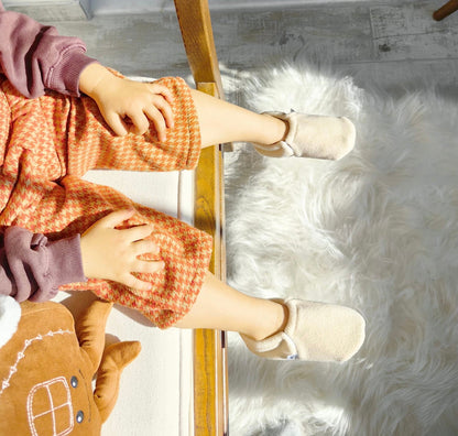 Fleece Baby House Booties, Non-Slip Sole, Organic Cotton Lining, Beige