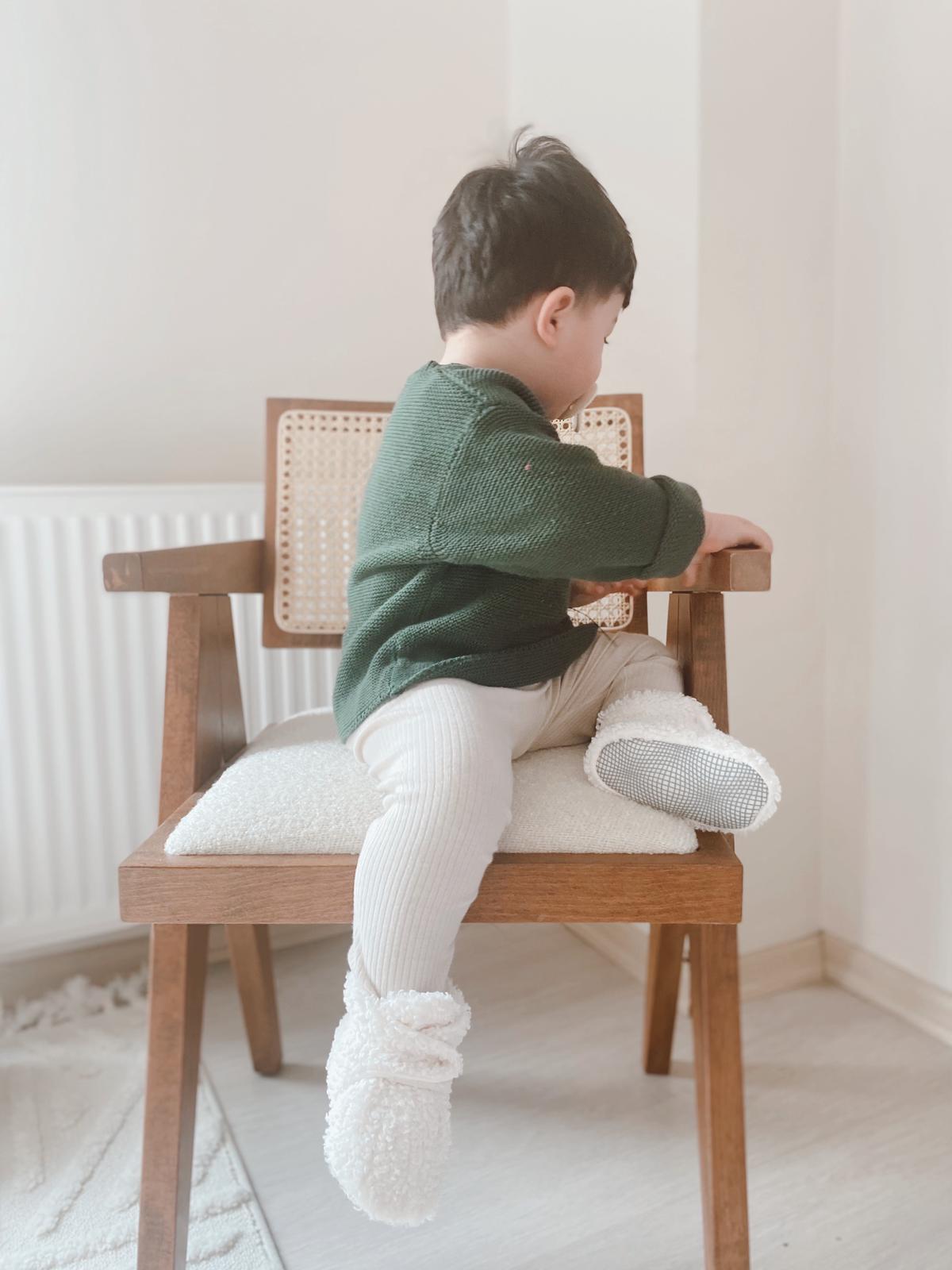 Non-Slip Sole, Organic Cotton Inner Lining,Newborn Shoes ,Tedy Booties, Off White Baby Booties