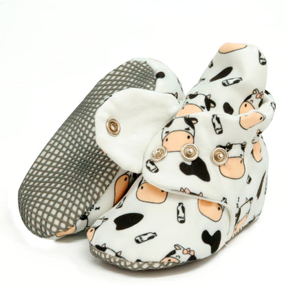 Organic Cotton Baby Booties, Non-Slip Sole, Cotton Newborn Booties Home Nursery Shoes, Cow