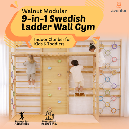 Walnut Modular | Swedish Ladder Jungle Gym - 95" Height - Wall Mounted