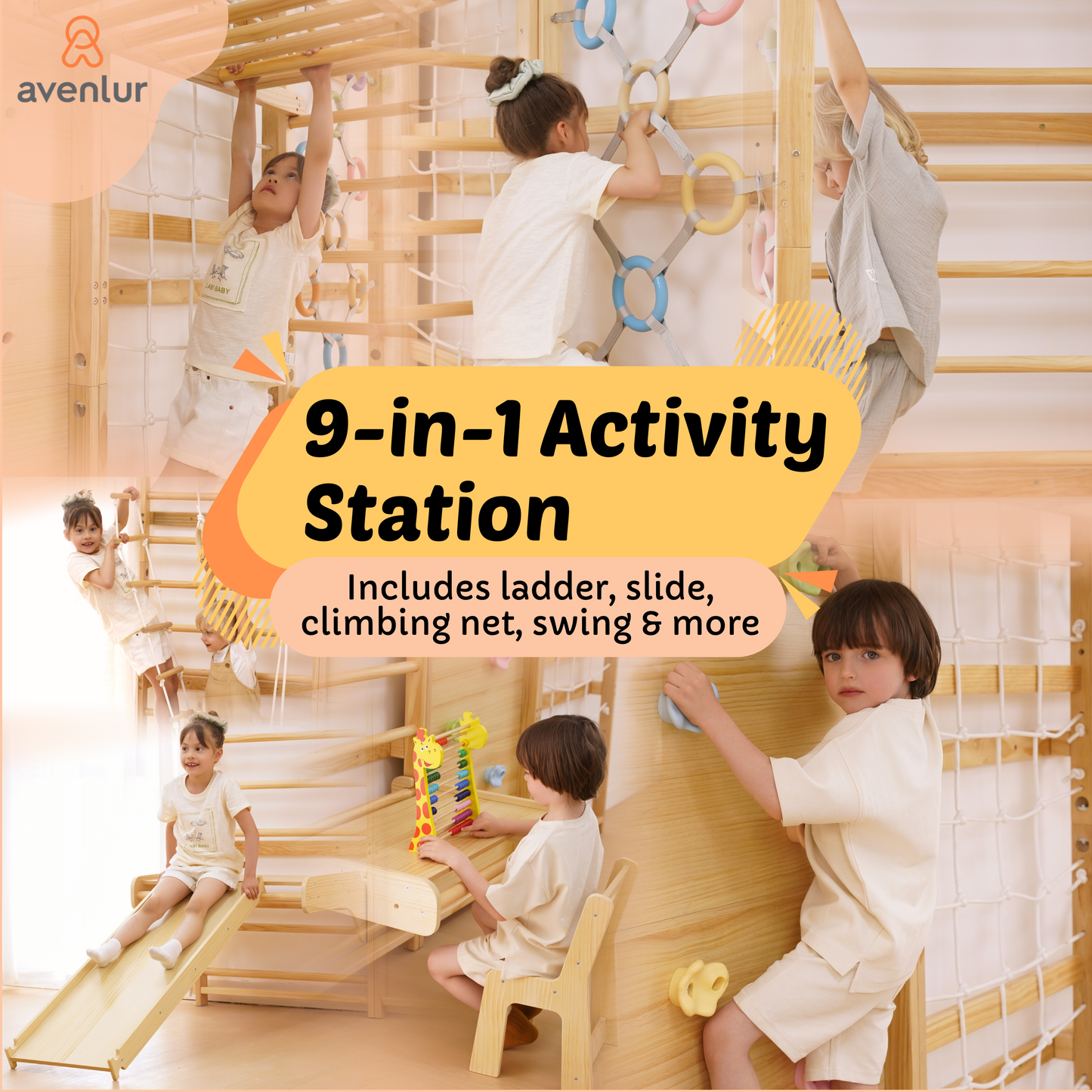 Walnut Modular | Swedish Ladder Jungle Gym - 79" Height - Wall Mounted