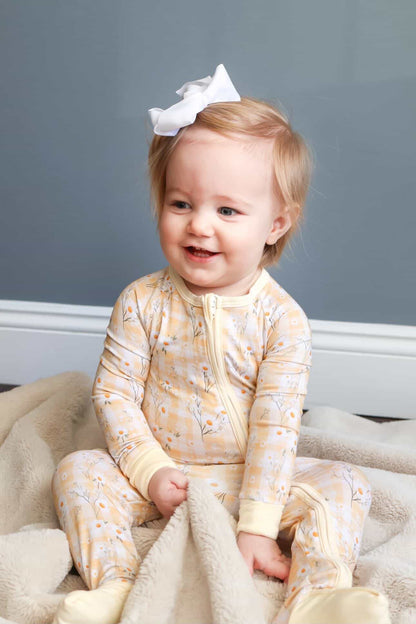 Yellow Daisy Baby Bamboo Zipper Romper