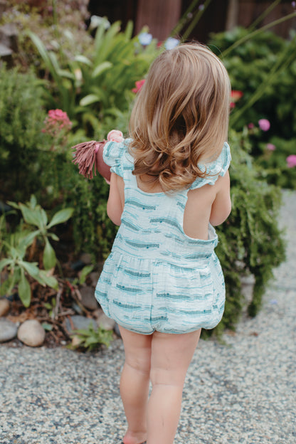 Muslin Flutter Sleeve Romper - Alligator Isle