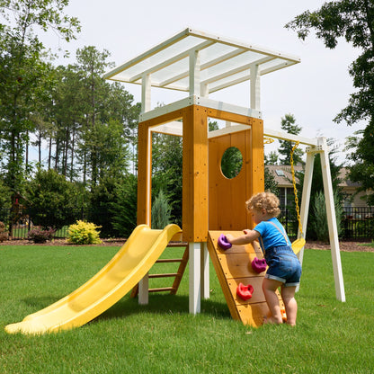 Forest Small Outdoor Toddler Swing Set | Compact Wooden Swing Frame for Babies & Kids