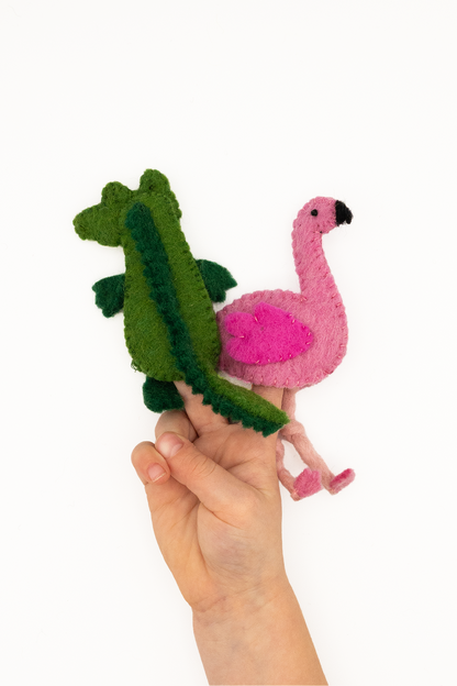 Alligator & Flamingo Finger Puppet Set