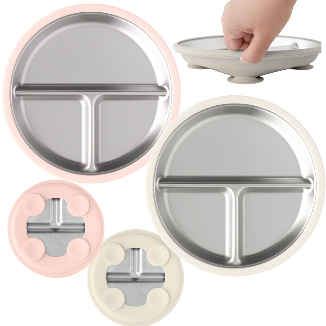 Stainless Steel Suction Plate Set of 2 (Tofu & Pearl Blush)