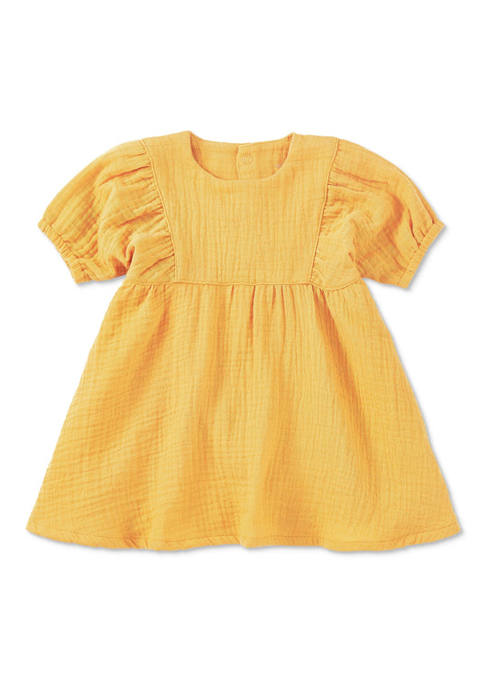 Dress with Puff Sleeves - Mustard