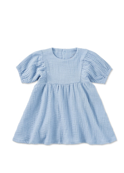 Dress with Puff Sleeves - Blue