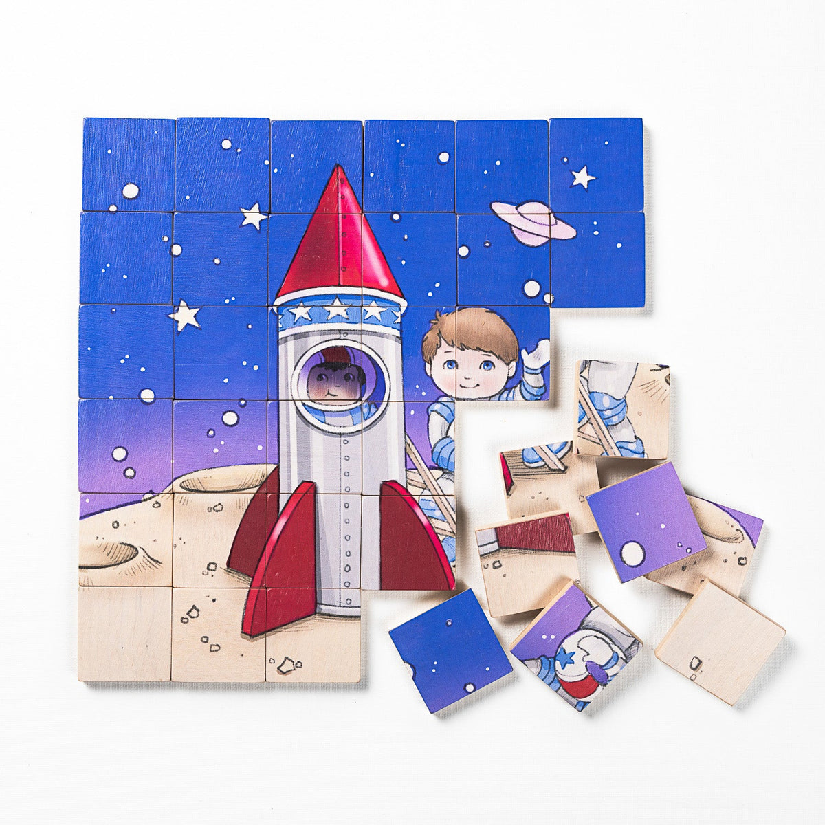 Magic Magnetic Wooden Puzzle with Cotton Bag - Astronaut in Space | Made in the Canada | Printed in the USA 🇺🇸