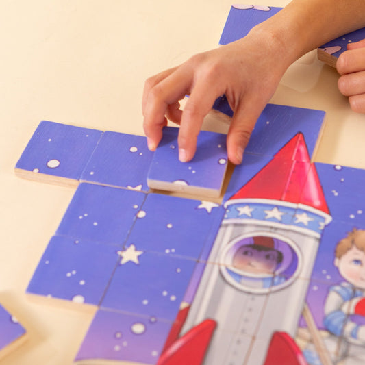 Magic Magnetic Wooden Puzzle with Cotton Bag - Astronaut in Space | Made in the Canada | Printed in the USA 🇺🇸