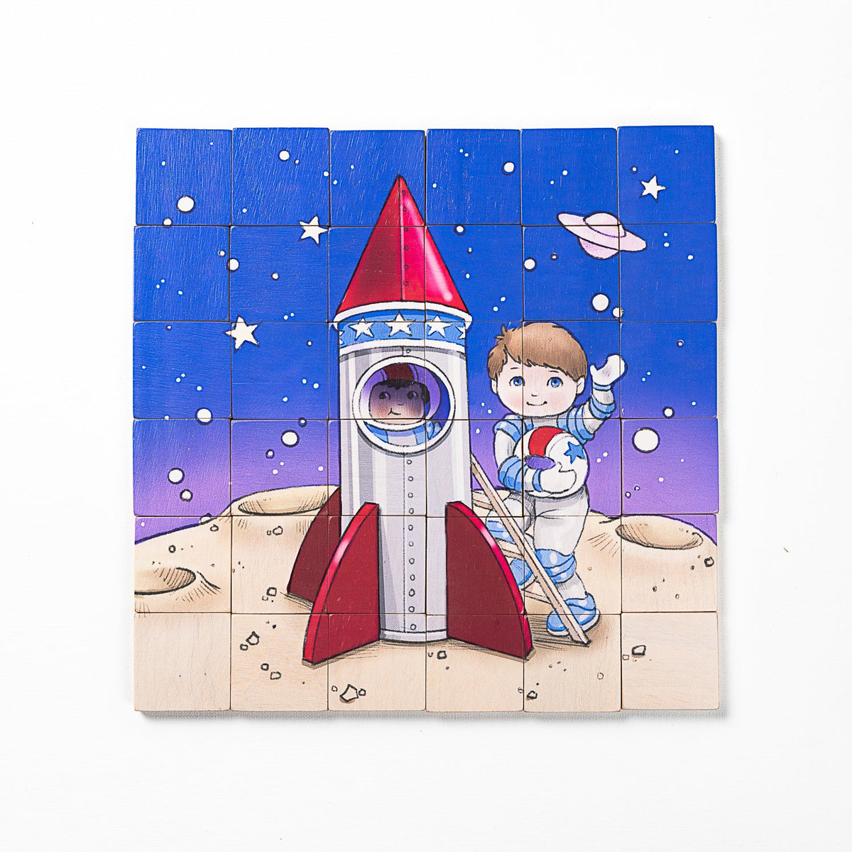 Magic Magnetic Wooden Puzzle with Cotton Bag - Astronaut in Space | Made in the Canada | Printed in the USA 🇺🇸