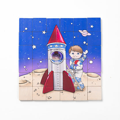 Magic Magnetic Wooden Puzzle with Cotton Bag - Astronaut in Space | Made in the Canada | Printed in the USA 🇺🇸