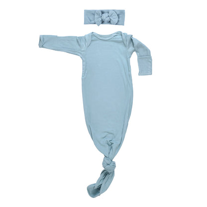 Blue Bird Ribbed Knotted Newborn Gown