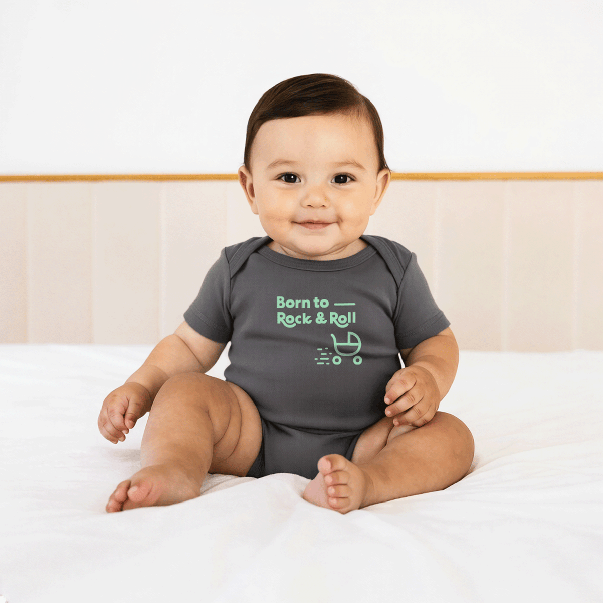 100% Airlume Combed, Ring-Spun Cotton Onesie  - Rock and Roll (Size 6-12 mo)