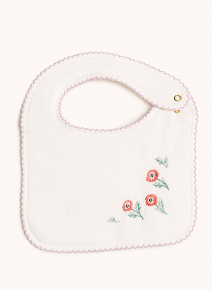 Classic Baby Bib - Embroidered Poppy