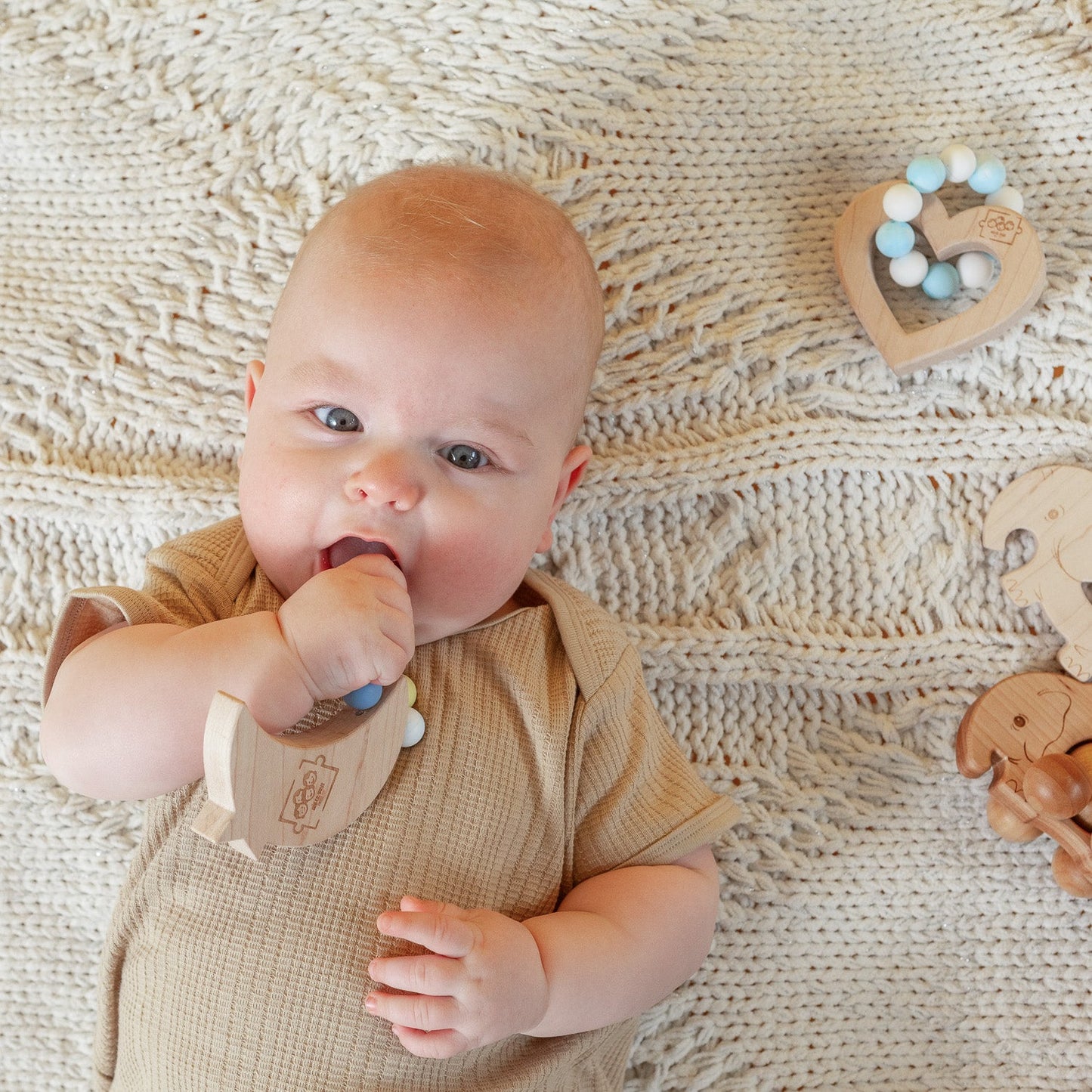 Silicone Bead Teether with Organic Cotton Bag - Calming Moon | Made in the USA 🇺🇸
