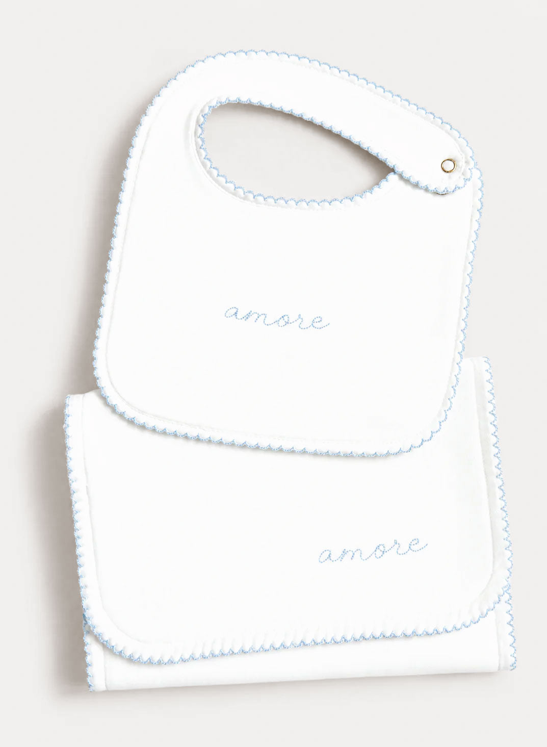 Bib & Burp Cloth Set - Embroidered Blue "Amore"