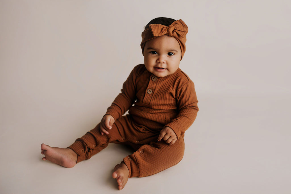 Clay Baby Ribbed Playsuit with pockets