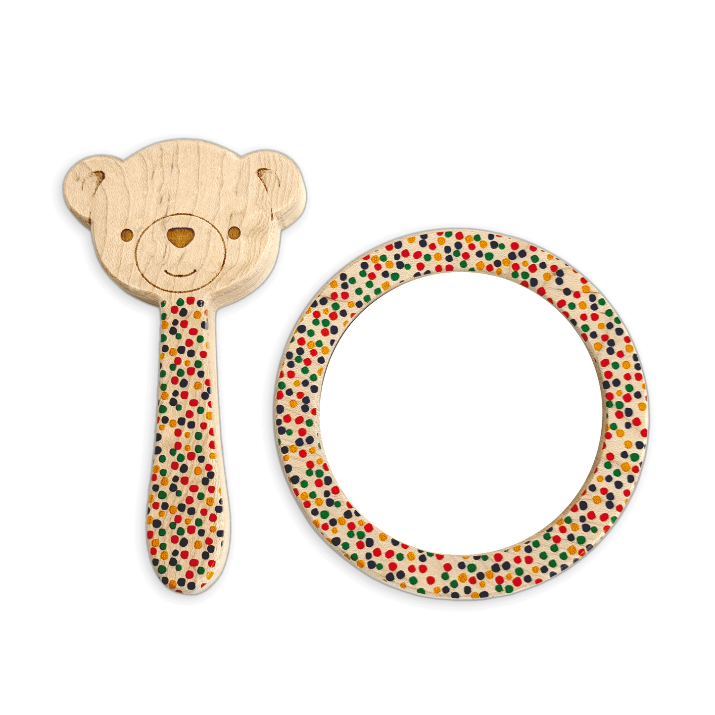 Printed Bear Single-Piece Rattle and Matching Mirror | Made in the USA 🇺🇸