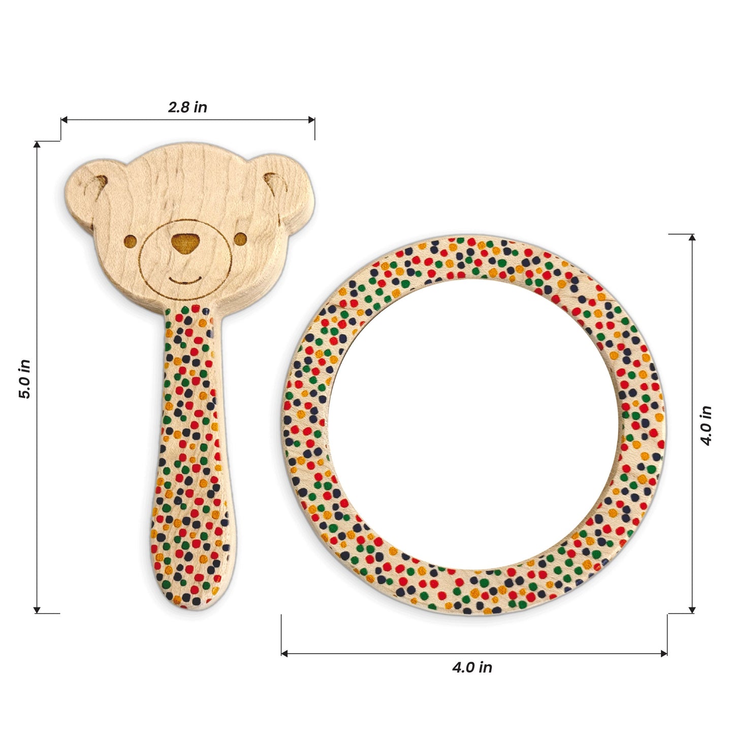 Printed Bear Single-Piece Rattle and Matching Mirror | Made in the USA 🇺🇸