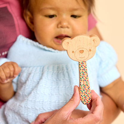 Printed Bear Single-Piece Rattle and Matching Mirror | Made in the USA 🇺🇸