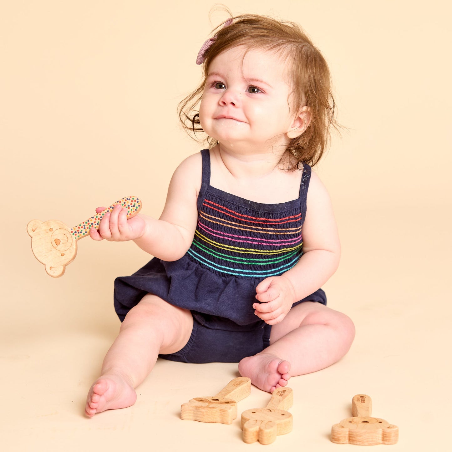 Printed Bear Single-Piece Rattle and Matching Mirror | Made in the USA 🇺🇸