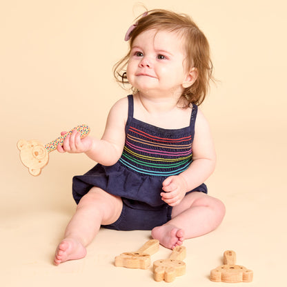 Printed Bear Single-Piece Rattle and Matching Mirror | Made in the USA 🇺🇸