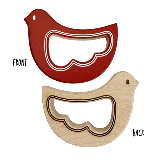Solid Maple Wood Bird Rattle & Teether (Brick Red) – Natural Wooden Baby Toy | Made in the USA 🇺🇸