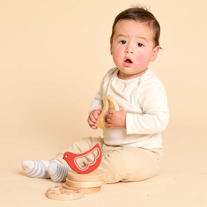 Solid Maple Wood Bird Rattle & Teether (Brick Red) – Natural Wooden Baby Toy | Made in the USA 🇺🇸