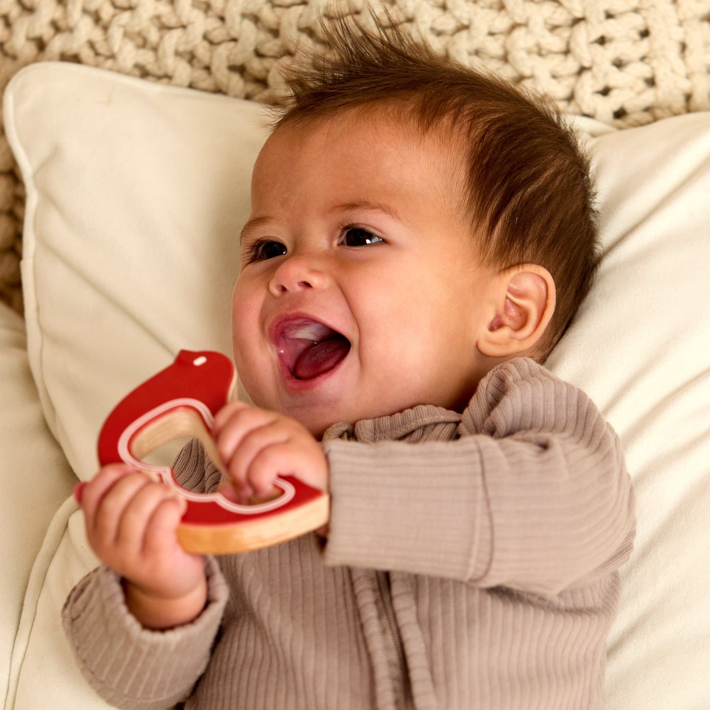 Solid Maple Wood Bird Rattle & Teether (Brick Red) – Natural Wooden Baby Toy | Made in the USA 🇺🇸