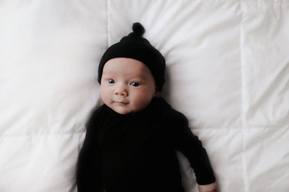 Black Ribbed Knotted Baby Gown