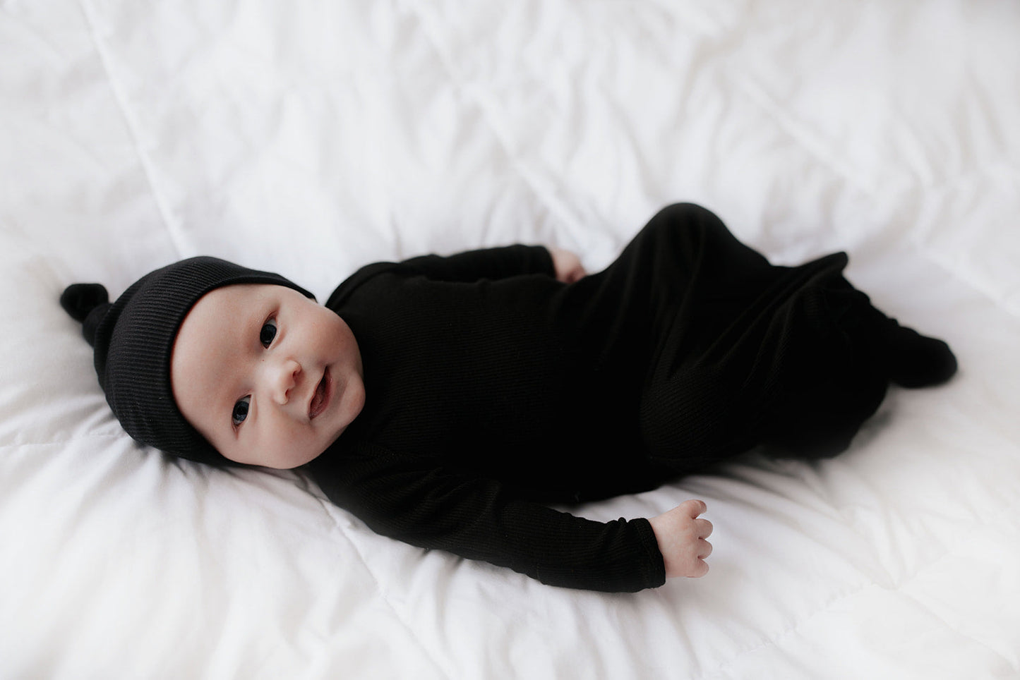 Black Ribbed Knotted Baby Gown