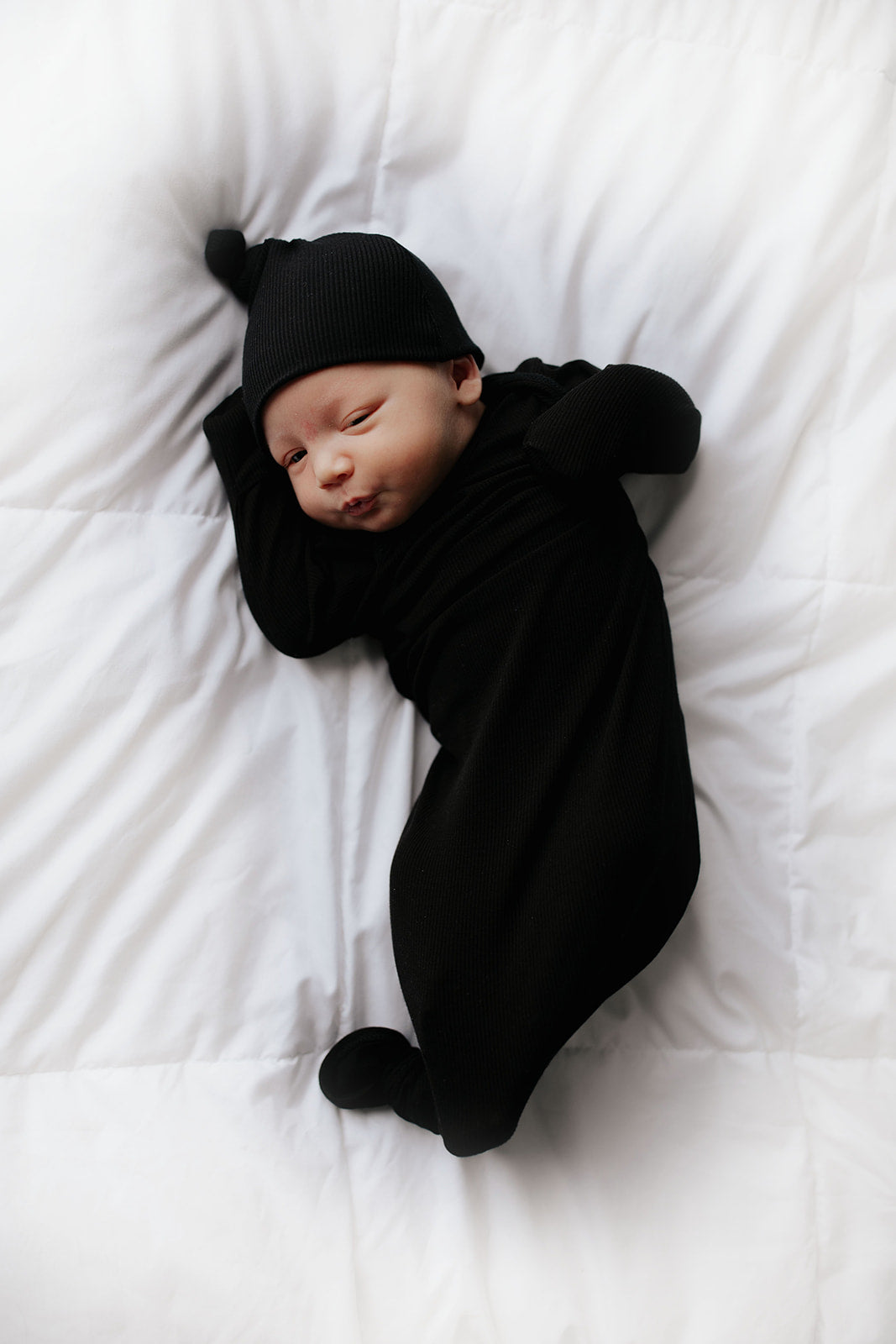 Black Ribbed Knotted Baby Gown