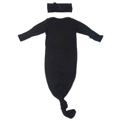 Black Ribbed Knotted Baby Gown