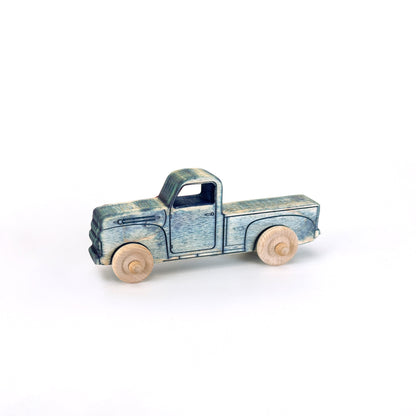 Montessori Educational 5.5" Vintage Blue Wooden Pickup Truck for Toddlers 1–3 | Eco-Friendly Maple Wood Toy | Made in the USA 🇺🇸