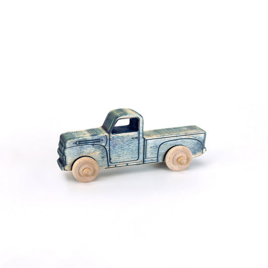 Montessori Educational 5.5" Vintage Blue Wooden Pickup Truck for Toddlers 1–3 | Eco-Friendly Maple Wood Toy | Made in the USA 🇺🇸