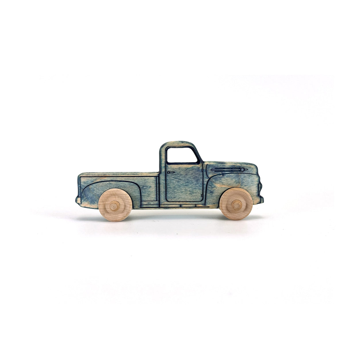 Montessori Educational 5.5" Vintage Blue Wooden Pickup Truck for Toddlers 1–3 | Eco-Friendly Maple Wood Toy | Made in the USA 🇺🇸
