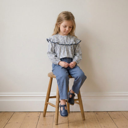 Organic Ruffle Cotton Blouse - Bluebell Vine